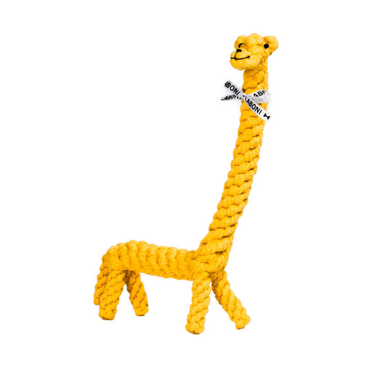 Yellow rope giraffe toy  reta Giraffe cotton rope dog toy, large tooth-cleaning chew on a white background