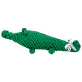 Load image into Gallery viewer, A green crocodile-shaped rope dog toy Kalli Krokodil dog toy, hand-braided cotton for tartar reduction shown against a plain white background.
